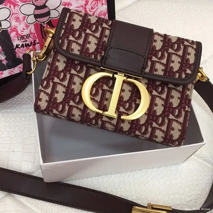 Oblique Box 30 Dior Canvas Bag Motif Montaigne Burgundy 0507 Hot Sale
